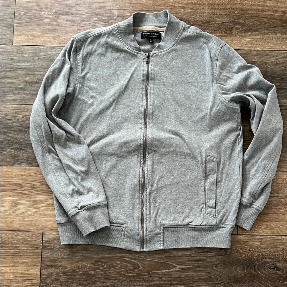 Banana Republic Light Gray Zip Bomber Jacket Size M